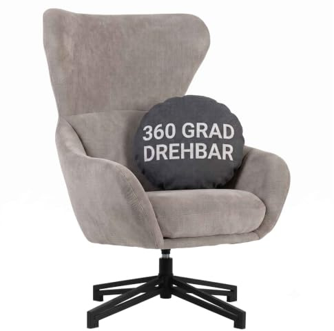MR. DEKO Ohrensessel Wohnzimmer Marconia Relaxsessel Fernsessel hellgrau | Drehbarer Sessel zum Kippen