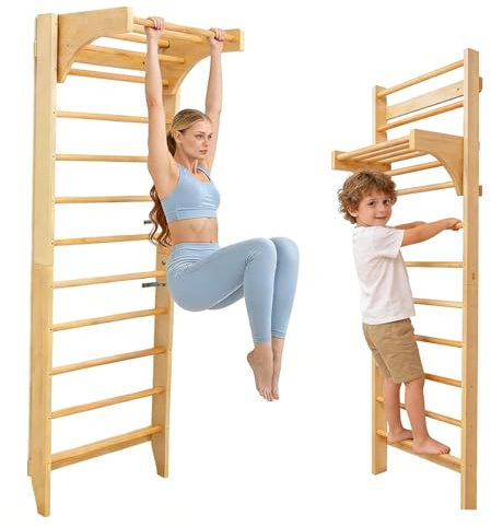 Générique Espalier en Bois Aadulte,Échelle Suédoise Capacités de Charges de 100 kg,Eespalier Gymss pour Adulte et Enfant,Espalier Polyvalent pour Musculation (A-[220x80cm])
