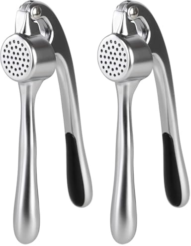 wenco Knoblauchpresse aus verchromtem Zink-Druckguss, 17 cm, ergonomischer Griff, Silber/Schwarz, robuster Küchenhelfer in Edelstahloptik, Verchromt (Packung mit 2)