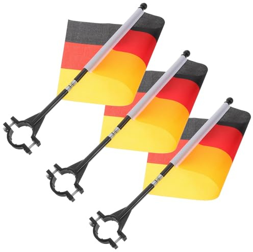Angoily 3 Stück-pack Deutschlandfahne Fahrrad mit Stabilem Kunststoff Flaggenstock und Leichtem Stoff Einfache Montage Widerstandsfähig gegen Ausbleichen für Fahrradlenker zur Dekoration