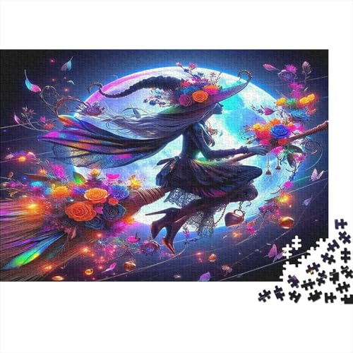 Witch Puzzle Jigsaw Premium Paper Educational Challenging Crow Witch on Broom for Leisure Activity High Difficulty 38x26cm/1000pcs