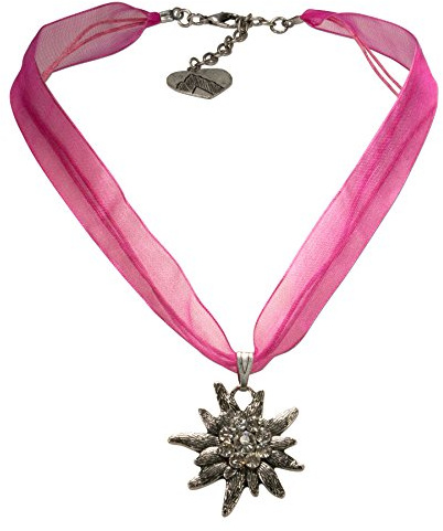 Alpenflüstern Organza-Trachtenkette Strass-Edelweiß - Damen-Trachtenschmuck Dirndlkette in traditionellen Farben DHK079