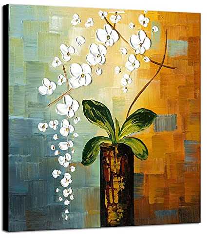 Wieco Art Beauty of Life 100% Hand-Painted Modern Flower Artwork Abstract Floral Oil Paintings on Canvas Wall Art for Home Decorations Wall Decor 24 by 24 inch