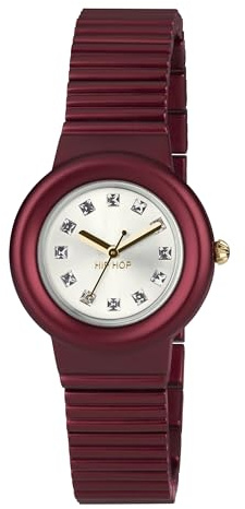Armbandsur HIP HOP för kvinnor aluminium med klockarmband av plast, fabrik TIME JUST - 3H QUARZUHR bandet En Storlek Klockarmband: vinrött, urtavla: vit