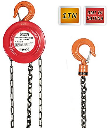 Vetrineinrete® Paranco manuale a catena 3 metri portata max 1000 kg con gancio girevole e frizionato argano sollevatore 1 ton fai da te P33