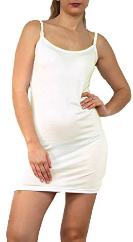 vestido interior con tirantes, largo Beige crema