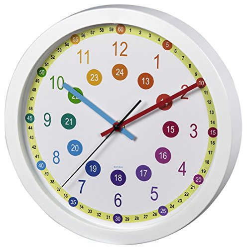Hama Kinderwanduhr analog, 30 cm, zum Lernen (Wanduhr für Kinder, lautlose Lernuhr Kinder, Kinderuhr als Deko mit Regenbogen Farben für die Schule und Zimmer fürs Kind) weiß