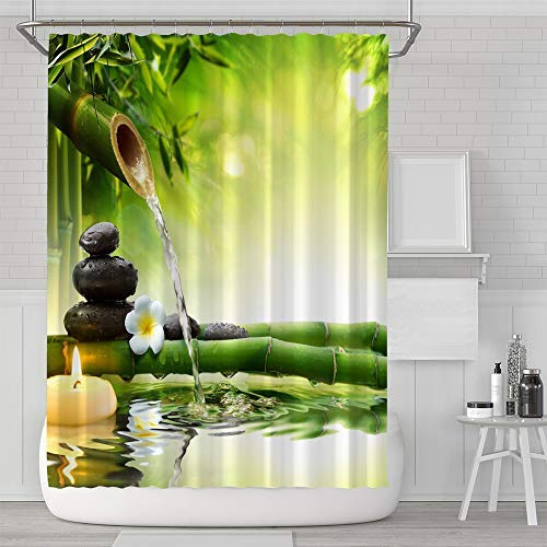 Aitsite Duschvorhang Duschvorhänge Anti-Schimmel Duschvorhang für Badewanne Textil-Vorhang Badezimmer Grüner Bambus Waschbar Wasserabweisend mit 12 Duschvorhangringen (180 * 180 cm)