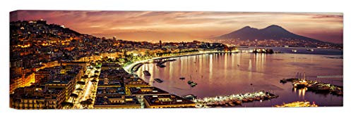 QUADRO PANORAMA GOLFO DI NAPOLI VESUVIO 100x30 cm Stampa su Tela con Telaio in Legno Arredamento Arte Arredo Moderno