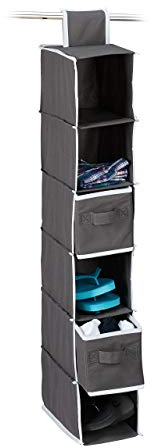 Relaxdays Hängeregal Stoff, Hängeaufbewahrung, 6 Fächer, 2 Schübe, für Kleiderschrank, HBT: ca. 82x14,5x30 cm, Anthrazit, Vlies, Pape, 82 x 30 x 14,5 cm, Grau