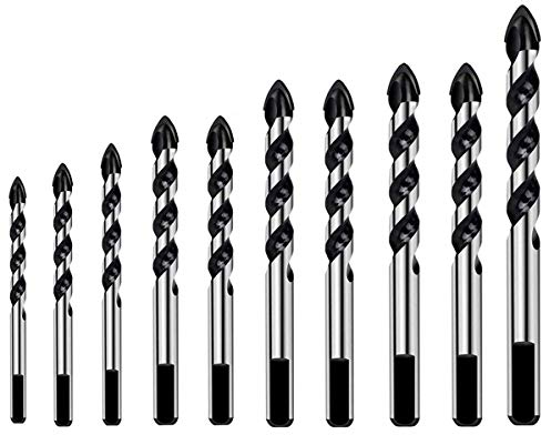 10 tlg Glasbohrer Fliesenbohrer Set von,Steinbohrer 3/4/5/6/6/8/8/10/10/12 mm, Legierung Lochsäge Spiralbohrer für Fliesen, Beton, Ziegel, Glas, Kunststoff und Holz