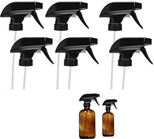 VASANA 6PCS Spray Bottle Trigger Nozzle Replacement Plastic Sprayer Heads Tops 28/410 Mist Spray Standard Trigger Nozzle Stream Sprayer Fit 8oz/16oz Glass or Plastic Bottle Replacement (Black Sprayer)