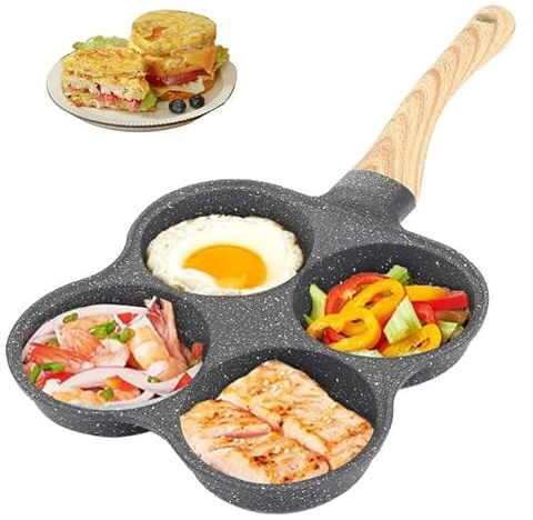GAESHOW Poêle à Pancakes, Appareil Pancake, Poêle à 4 Emplacements, Poele Pancakes Induction, Poêle à Crêpes pour Petit-déjeuner, Poêle Multifonctionnel pour Omelette, Pancakes, Hamburger