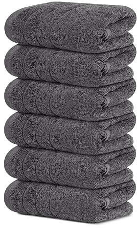 Tens Towels Pack of 6 Hand Towels, 100% Cotton, Lighter Weight, Quick to Dry, 16 x 28 Inches, Super Soft & Absorbent, Perfect for Bathroom & Kitchen, Dark Grey