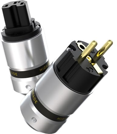 P081G Vergoldeter Schuko Stecker, 1 Paar, AC 16A 250V | EU Netzstecker, 2 Polig IEC C15 Stecker, HiFi Aluminium Kaltgerätestecker, High-End, Für DIY Audiophiles Netzkabel