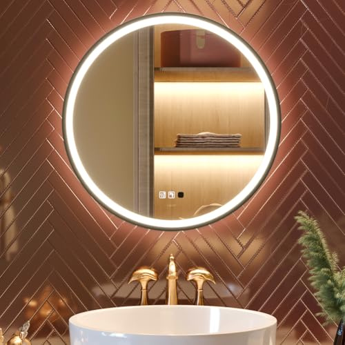 GANPE LED Sensor Spiegel, Runder menschlicher Körper Induktion Kosmetikspiegel, Beleuchtet Dimmbar Anti-Beschlag IP44 Wasserdicht Badezimmer Wandmontagespiegel (60 cm)