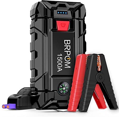 BRPOM Arrancador de Coches 6000A, 12V Arrancador de Baterias de Coche(para 7.0L de Gasolina o 5.5L de Diésel) Jump Starter con Linterna LED de Emergencia, Espera Larga, Carga Rápida