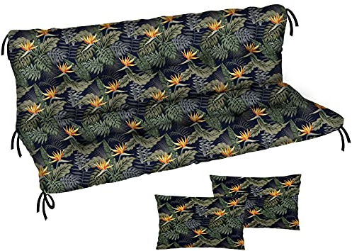 Auflage für Hollywoodschaukel 185x50x50 Gartenbankauflage und 2 Kissen Palettenauflage Bankauflage Sitzkissen und Rückenkissen Polsterauflage Matratze Gartenpolster, Palmen Paradiesvogelblume [133]