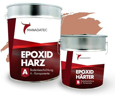MANADETEC Resina epossidica 2k rivestimento pavimenti 5kg I Rosso beige RAL 3012 I Senza solventi, ecologico, inodore I Rivestimento per pavimenti di garage e cantine I Resistente agli urti