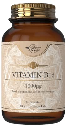 Sky Premium Life Vitamin B12 Food Supplement - 60 Capsules Vitamin B12 1000μg and Folic Acid