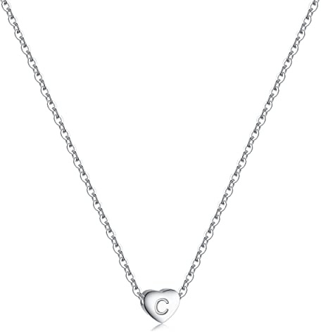 RWQIAN Silber Herz Buchstabe Kette Damen- Edelstahl Initialen Kette Alphabet A-Z Buchstabe Kettenanhänger Halskette Geschenk 16+2