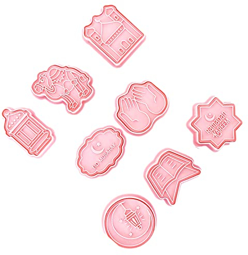 Pack of 8 Eid Cookie Cutters Ramadan Islamic Muslim Biscuit Stamps for Baking Mosque Lantern Camel Star