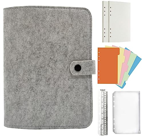Jalach Filz Ringbuch a5 a6 nachfüllbar, A6 A5 Binder mit 90 Blatt Papier gepunktet Notizbuch Ringordner Tagebuch Planer Kalender Organizer für Arbeit Schule Rezepte Reise