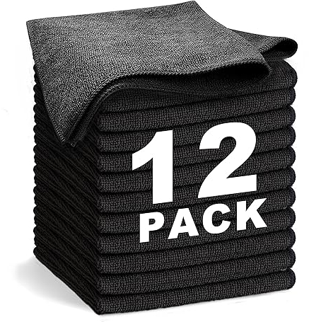 WEAWE Microfiber Cleaning Cloth 2100 Series 33x33CM Ultra Soft Highly Absorbent Rags for Cleaning, Reusable and Lint Free Cleaning Towels for Housekeeping-Machine Wash (Black).