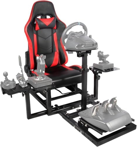 Anman Racing Flignt Similator Cockpit with Red Gaming Chair Fit for Logitech G25 G27 G29 G920 G923, for Thrustmaster T80 T150 Racing, Steering Wheel Stand without Steering Wheel, Pedal, Handbrake