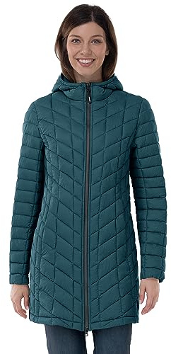 Outdoor Ventures Womens Winter Thermolite Long Puffer Coat, Ladies Lightweight Quilted Parka Windproof Waterproof Warm Insulated Jacket with Hood Dark Cyan XL/UK 16-UK 18