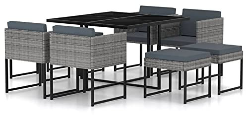 Festnight Rattan Essgruppe 8 Personen Essgruppe Outdoor Gartenmöbel Essgruppe Polyrattan Sitzgruppe 8 Personen Gartengarnitur mit Auflagen Grau Balkon Essgruppe Outdoor Terrassenmöbel