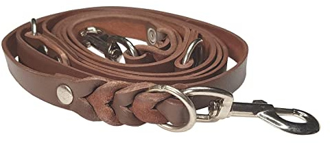 VlaMiTex D2 Freihandleinen Hundeleine Leder Hunde Führleine Fettlederleine Verstelbar 6 Farben (Braun, 2 x 250 cm)