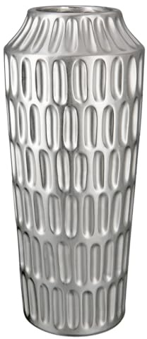 GILDE Vase aus Keramik - Deko Wohnzimmer Silberne Weihnachtsdeko Geschenk für Frauen - Farbe: Silber Höhe 37 cm