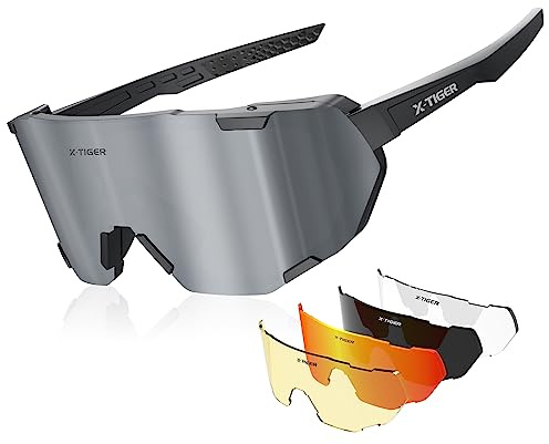 X-TIGER Polarized Cycling Glasses Men Women 5 Interchangeable Lenes UV400 Sports Sunglasses Baseball Running Fishing…