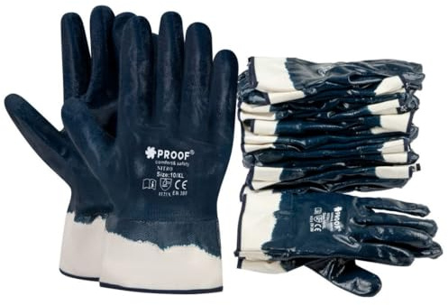 PROOF COMFORT & SAFETY Arbeitshandschuhe Handschuhe Nitrilhandschuhe 12 Paar Wasserdicht Ölfest Größe 10 Nitro