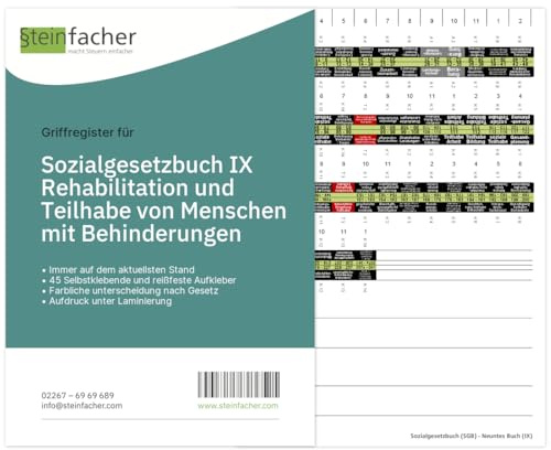 Steinfacher Griffregister für SOZIALGESETZBUCH (SGB) IX – Rehabilitation und Teilhabe von Menschen mit Behinderungen (mit Folien)