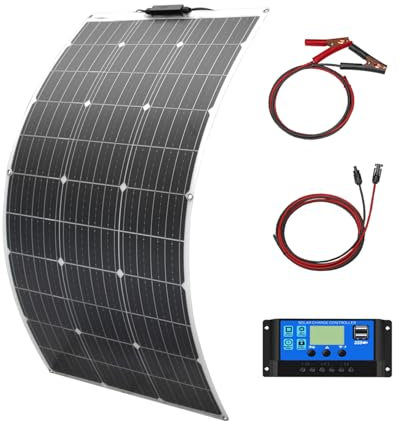 Aysolar Kit Placa Solar Flexible 100W 12V Monocristalino Flexible Módulo Fotovoltaico con 10A Controlador Solar para Autocaravana, Barco, Automóvil, Caravana, Carga de batería de 12V