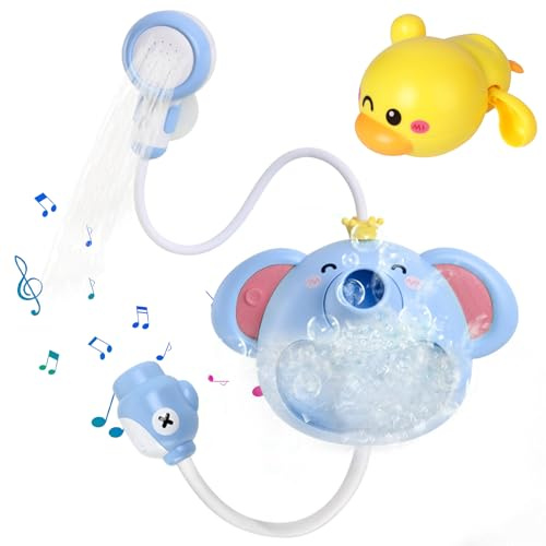 YINAKTIT Jouets de Bain pour Bebe - Éléphant Jouet de Bain Machine à Bulles avec Musique - avec Canard Jouet Flottant Jouet de Bain pour Bébé 1 2 3 4 5 6 Ans (Bleu)