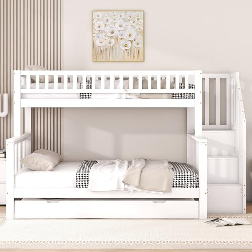 Moimhear 90 x 200 über 140 x 200 Etagenbett mit Rollbett und Treppe
