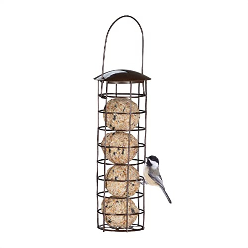 2 x Meisenknödelhalter, zum Aufhängen, mit Dach, H x D 31 x 8,5 cm, Vogelfutterspender für Wildvögel, Metall, braun