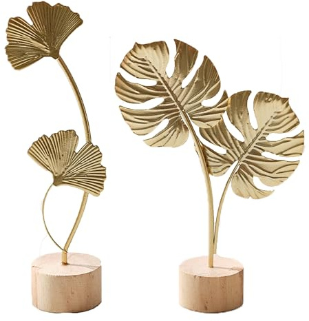 DHER Dekoaufsteller Blume Dekoration Metall Blüte Ginkgoblatt Statue Deko | 2 Stück Kreative Home Crafts gold Blume Dekorationen, boho deko Dekorative Esstisch Dekorationen frühlingsdeko