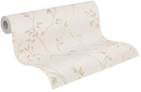 A.S. Création Carta da parati floreale in tessuto non tessuto, colore beige, crema, marrone, di alta qualità, motivo floreale, 397671-10,05 m x 0,53 m, made in Germany
