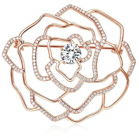 CTRSM Brosche Rose Gold Farbe Blume Broschen Vintage Anzug Pins Kristall Zirkonia Broschen Frauen Luxus Schmuck Zubehör