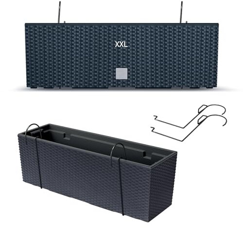 MELTOM Blumentopf Blumenkasten mit Halter Balkonkasten mit Rattaneffekt 2 Farben 2 Größen (Anthrazit, XXL - 600)