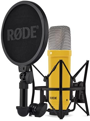 RØDE NT1 Signature Series Gran micrófono de condensador de diafragma grande con montaje de choque, filtro pop y cable XLR para producción musical, grabación vocal, transmisión y podcasting (Amarillo)