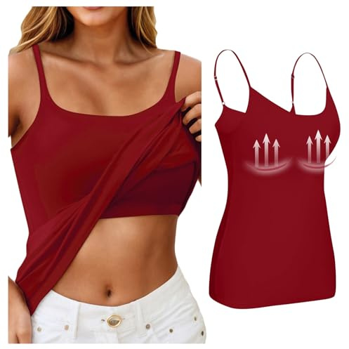Top Blanc Femme, Debardeur à Bretelles Spaghetti pour Femme Fille Camisole Top avec Soutien-Gorge Intégré Débardeur Blanc Femme 2024 ete Hauts sans Manche Grande Taille Pas Cher,f69