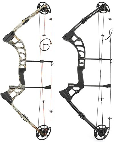Poearcus Compound Bogen Set 0-70 Ibs Bogen und Pfeil Kit bis zu IBO 320 fps Bogenschießen Jagdausrüstung für Erwachsene Let Off:80% (Tarnfarbener Compoundbogen)