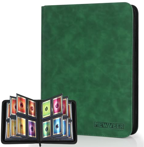 MewVeer Classeur Carte, Album pour Cartes à Collectionner Capacité de 112 Top Loaders 4 Poches, Classeur Rangement Top Loader pour Cartes YGO/MTG, Vert foncé (NON ADAPTÉ AUX CARTES SANS TOP LOADER)