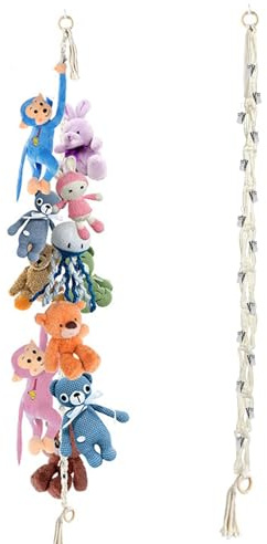 Kuscheltier Aufbewahrung, Hängender Stofftierhalter mit 20 Metallklammern, Boho Stofftier Organizer Hängend Organizer Stofftier Aufbewahrung für Kinderzimmer Deko zum Aufhängen von Hüten, Socken