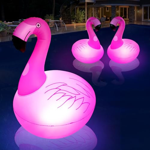 DeeprBling Fenicottero Luci da Piscina Galleggianti, Luce Solare Galleggiante a Forma di Fenicottero Gonfiabile, IP68 Impermeabile Fenicottero Luci Galleggianti LED per Piscina, Laghetto - 1 Pezzo
